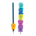 5 critter massager grips stacked on a pencil