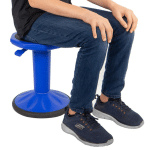 teen sitting on a blue adjustable wobble stool
