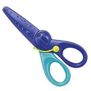 blue safety scissors with a lever to convert them to self opening scissors