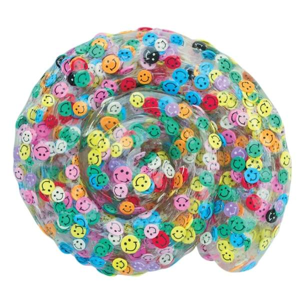 clear putty with emotions face disks in it