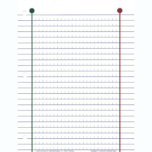 Redispace Paper with green and red margin lines, small hash marks between characters