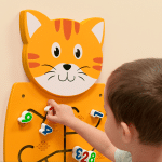 boy playing with cat activity panel