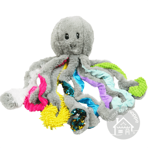 weighted plush octopus with different material on each tentacle