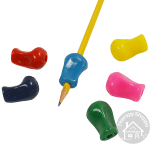 6 colors of the pencil grip. The one in the middle is on a pencil