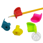 start right pencil grip shown in 5 colors, one of them is on a pencil