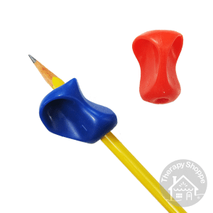 blue pinch grip on a pencil. red pinch grip next to it