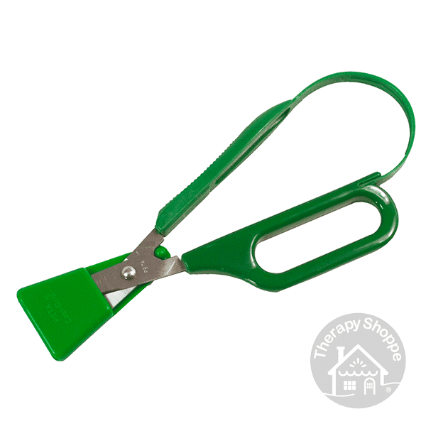 green loop scissors with a long handle