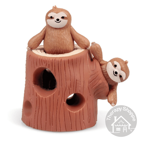 stretchy sloths in a stump fidget toy