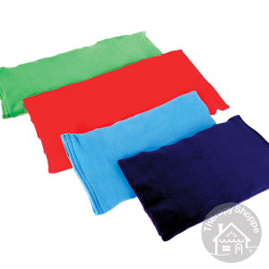 four colors and sizes of weighted lap pads with soft fleece covers
