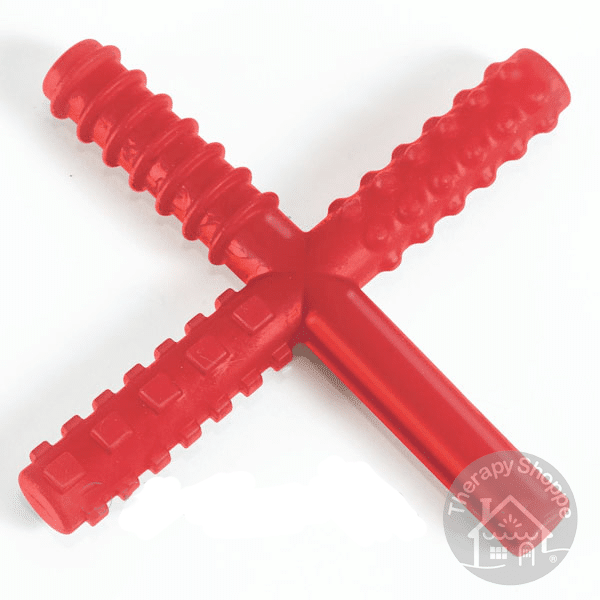 red x shaped chew with 4 textured surfaces
