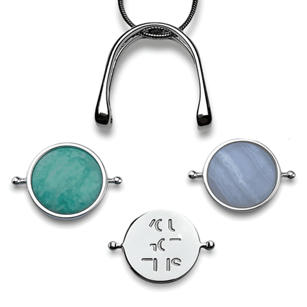 fidget spinner necklace base with 3 charms below it