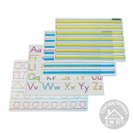 wipe clean sheets with yellow lines, blue lines, pre-writing tracing shapes, or alphabet tracing letters
