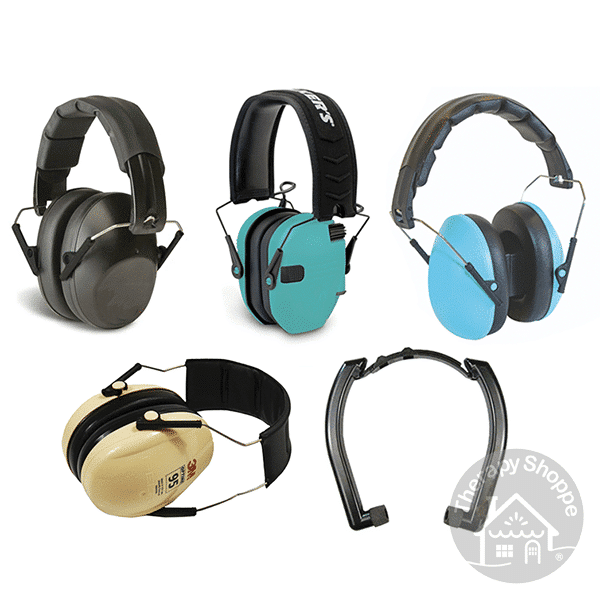 four pairs of noise cancelling headphones and one noise cancelling headset